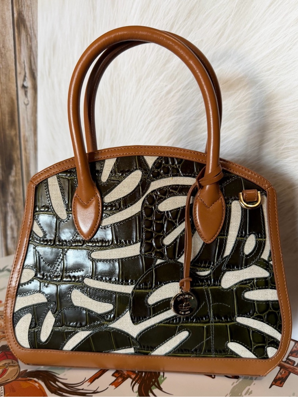 FIRM Brahmin Rosetta Cacti Green Abrigado Leather NWT $445 - Picture 4 of 16